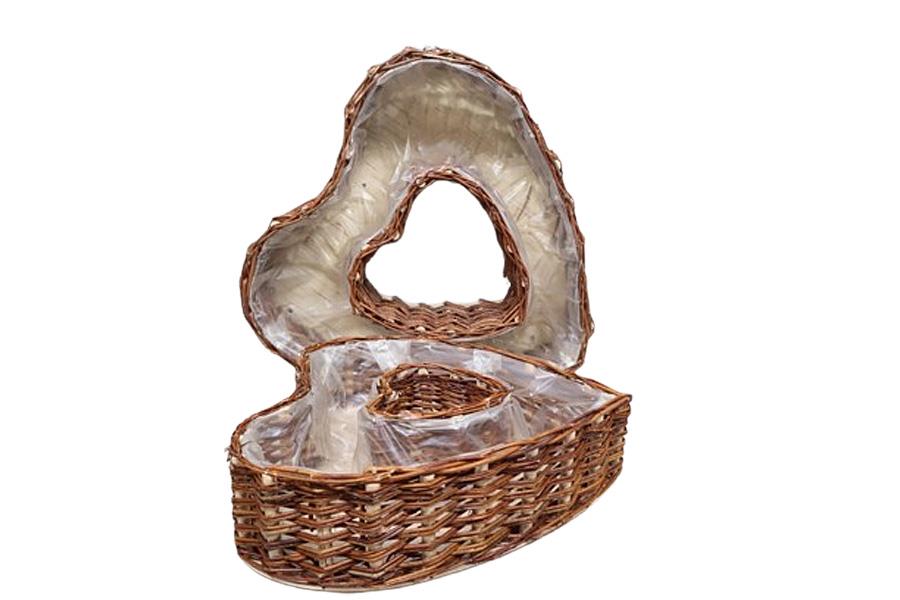 Pflanzherz Set/2 Weide natur m. Holzboden D60+50cm NETTO