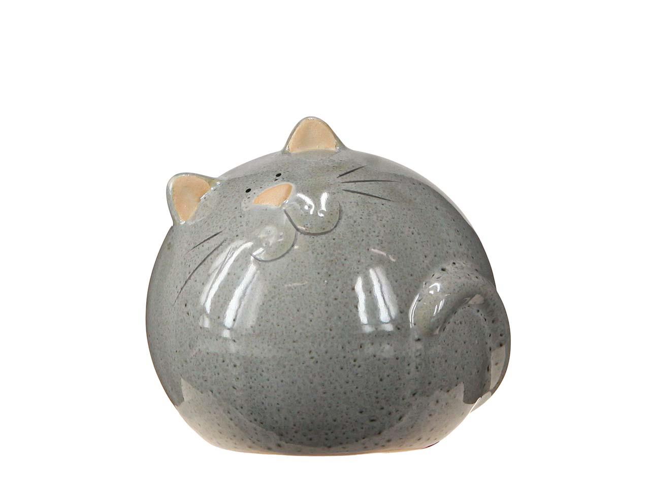 Katze Keramik creme-hellbraun glasiert D12cm