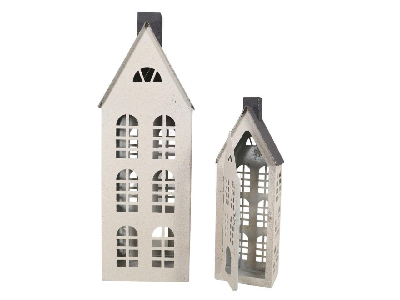 Haus Windlicht Metall Set/2 creme+braun-antik H68cm