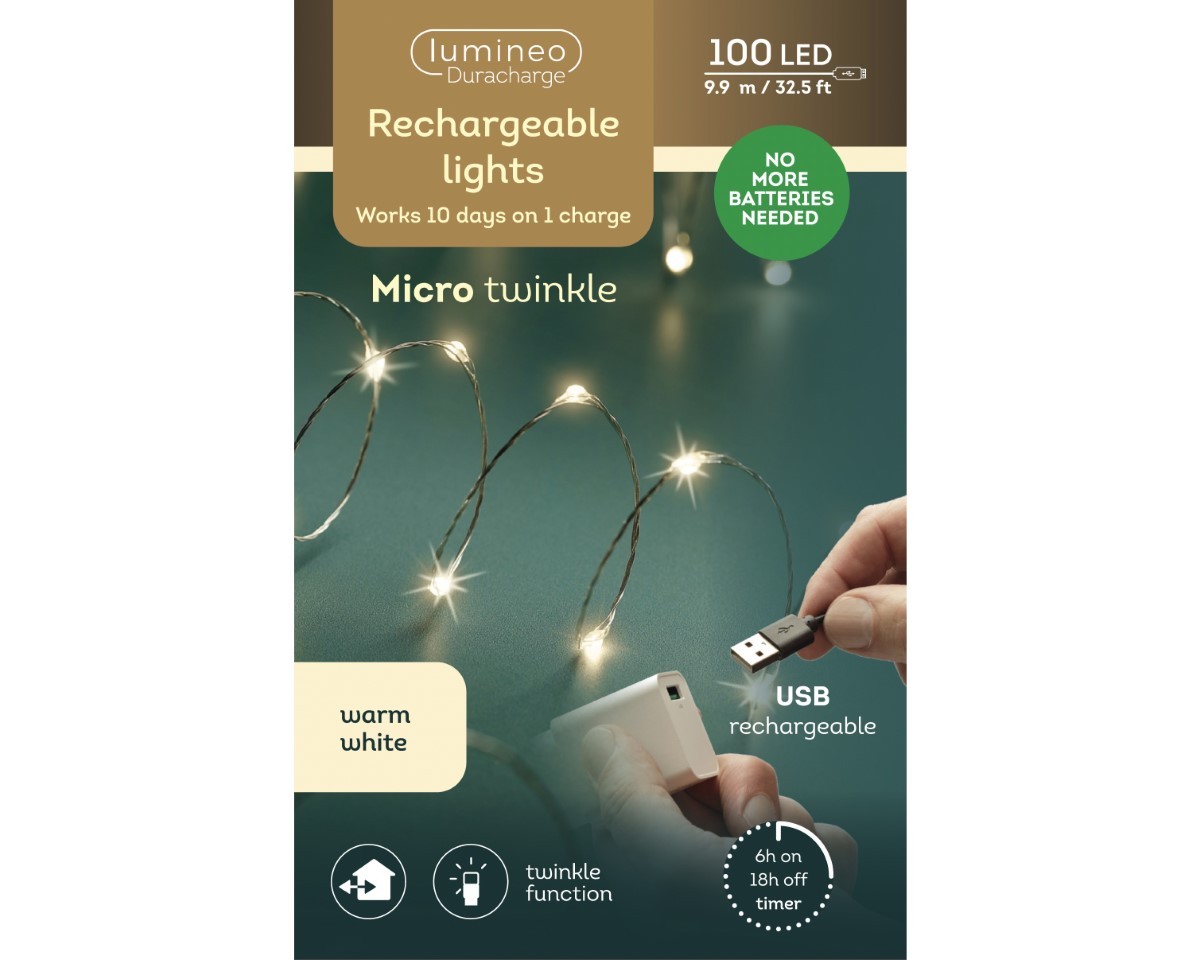 Lichterkette aufladbar 100LED L9,9mtr außen/innen