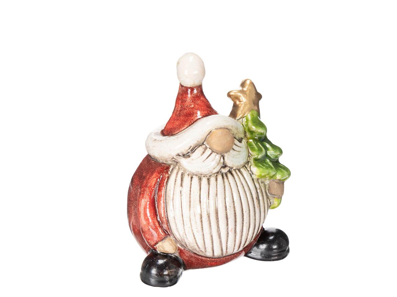 Nikolaus m. Tannenbaum Keramik weiß/rot H9,8cm