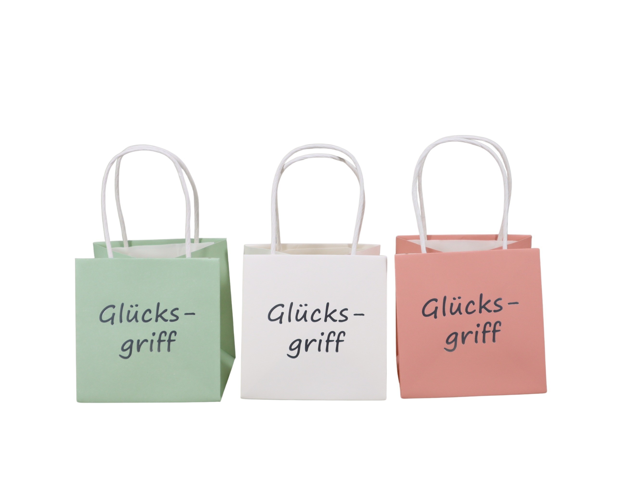 Tasche "Glücksgriff" Papier wasserab. mint/rose/weiß D10,5cm