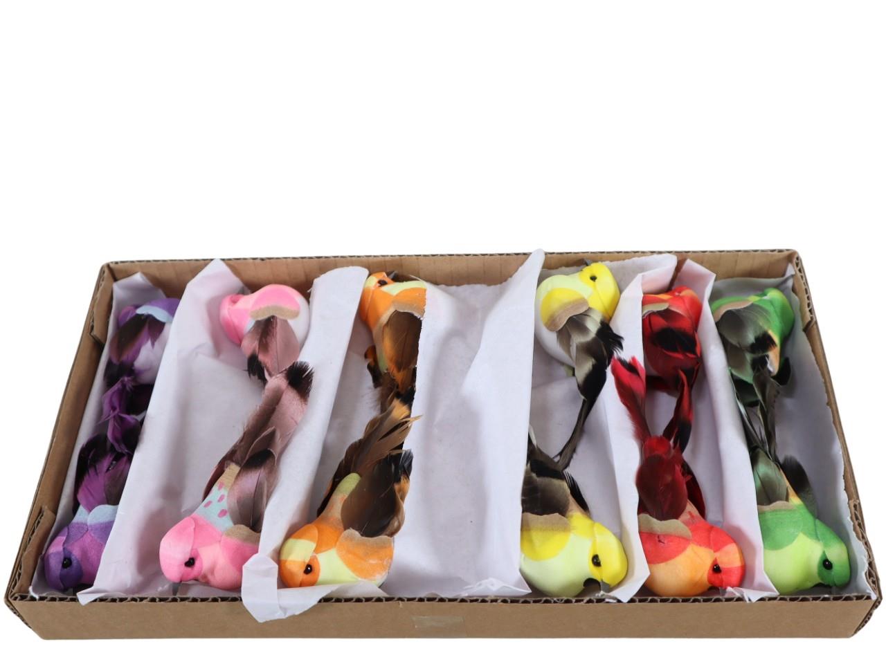 Stecker Vögel Federn farbmix L8,5cm + Drahtpin