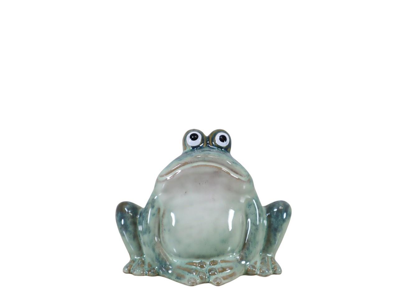 Frosch Keramik grün-weiß glasiert D12,8x11,5cm