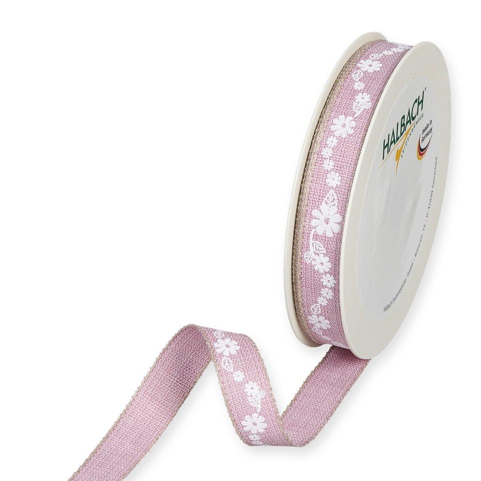 Druckband Blumenranke 15 mm 20 Meter pale berry/white 510