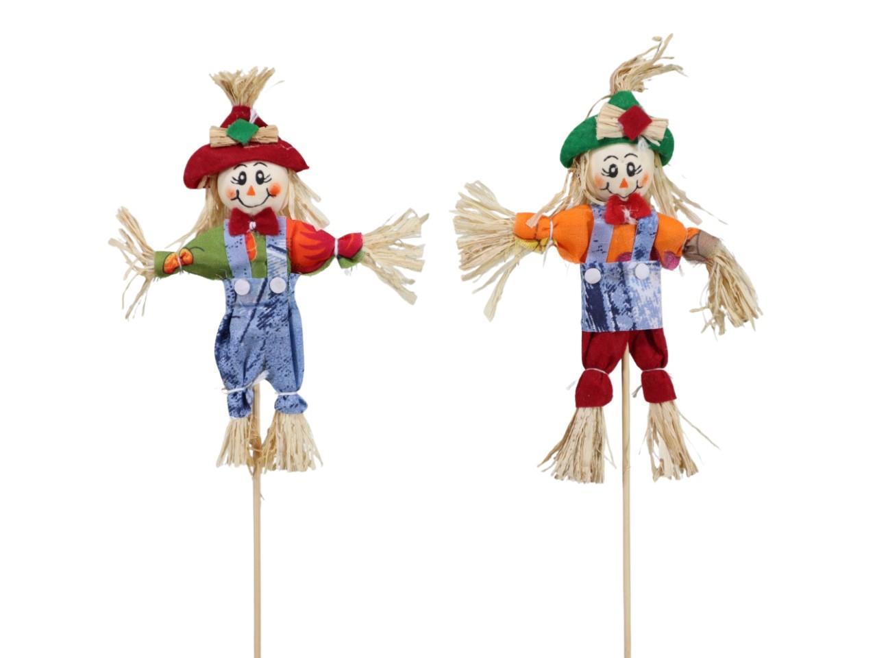 Stecker Vogelscheuche sortiert Stroh-Stoff  H15cm + Pin