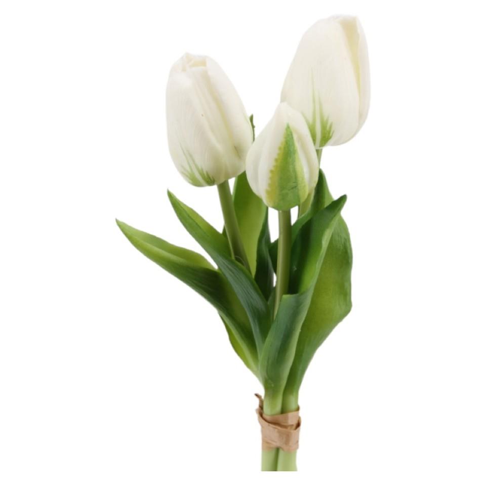 Tulpenbund x 3Blüten soft touch Kunststoff weiß-grün H25cm