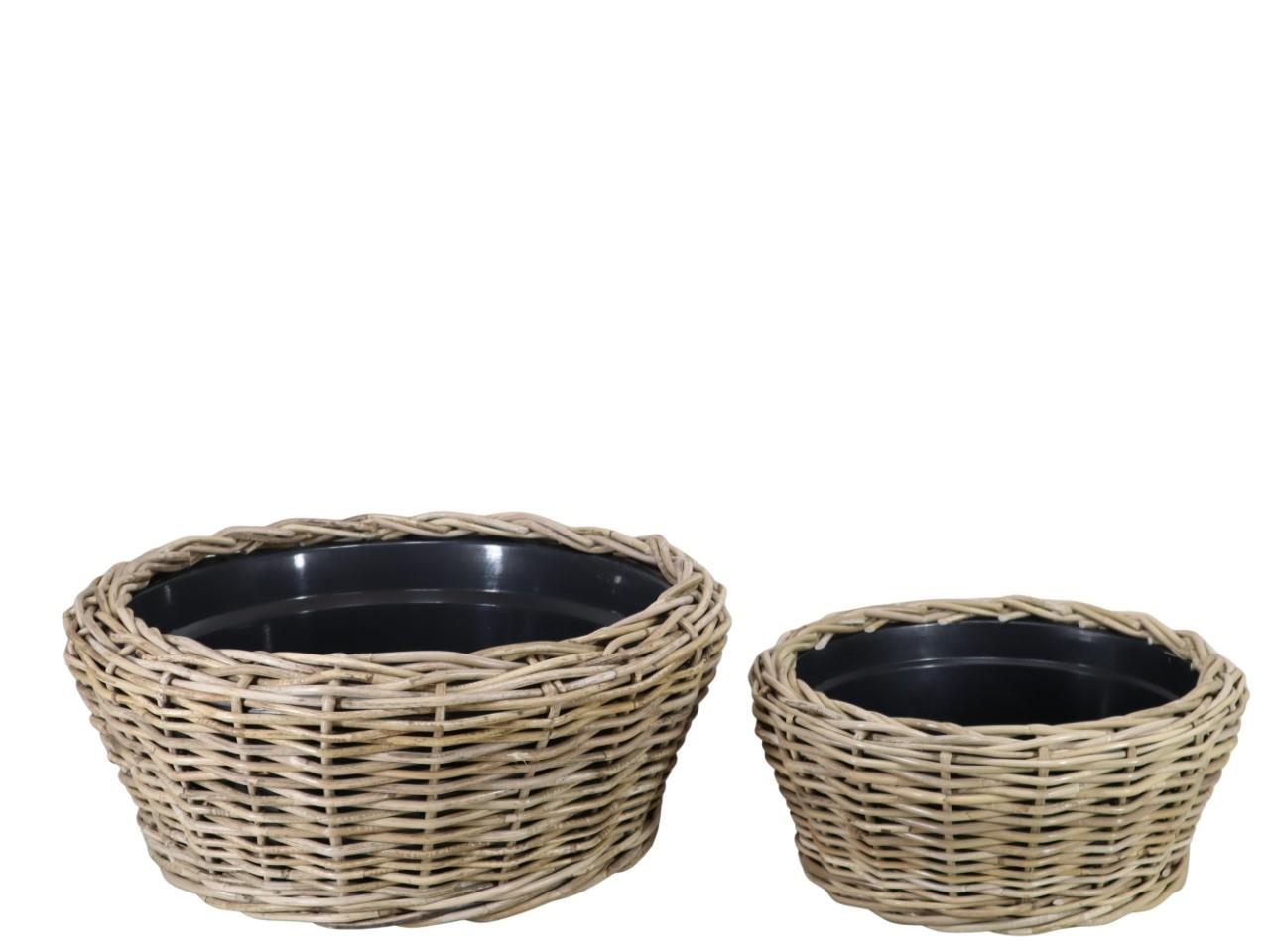Pflanzschale Kubu-Rattan grau Set/2 D53+39cm