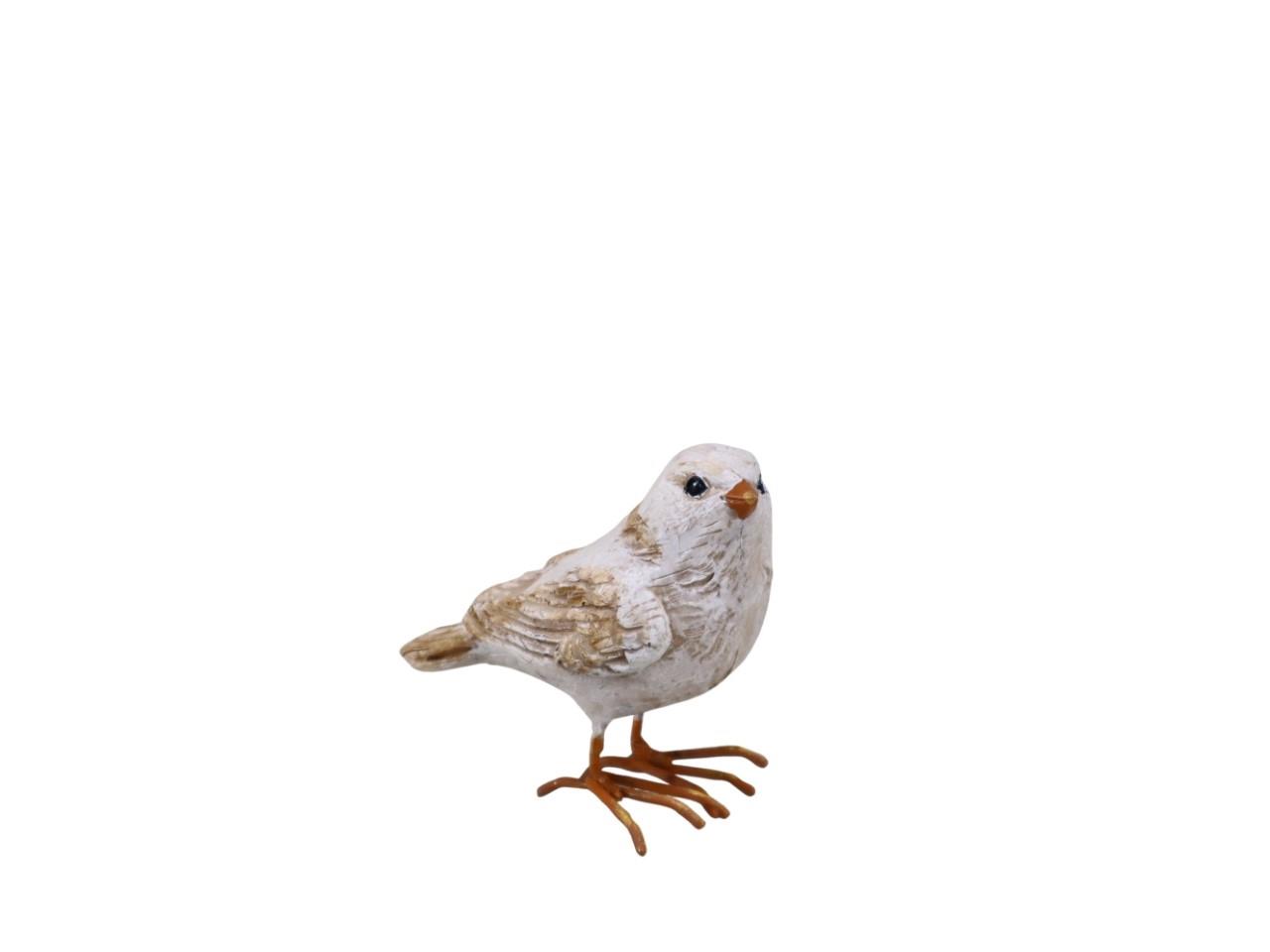 Vogel Polyresin/Metall weiß/beige 6,5x4cm