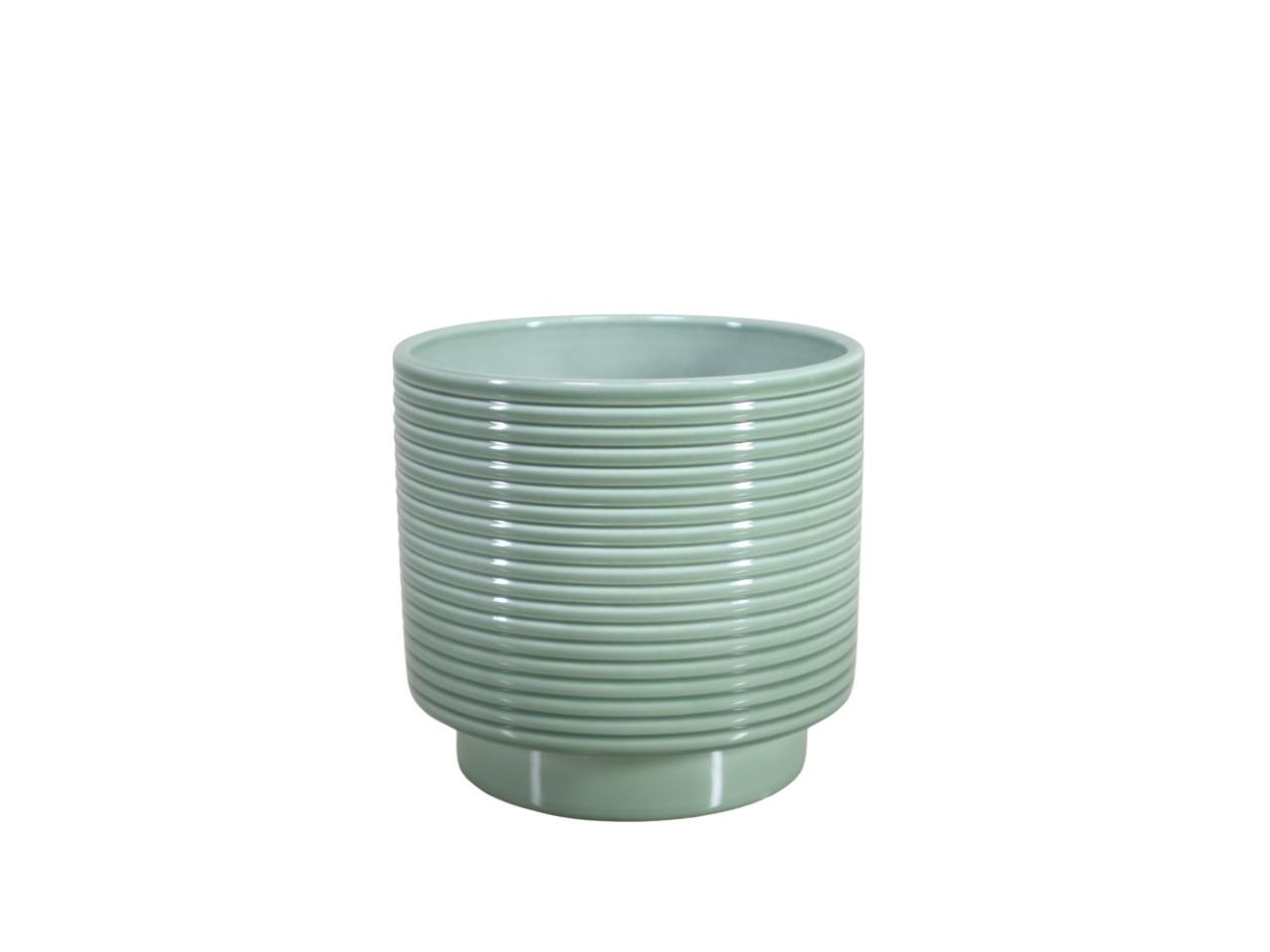 Cylindroübertopf m. Fuß Rings Keramik salbeigrün-lasur 14cm