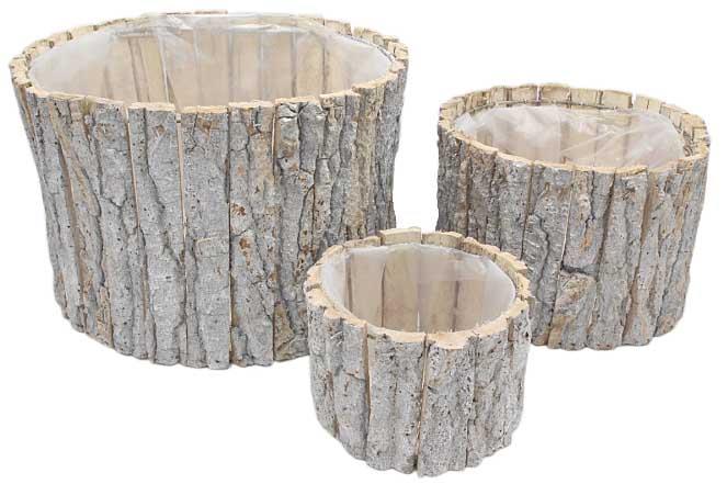 Rindentöpfe rund Set/3 gekalkt D30cm