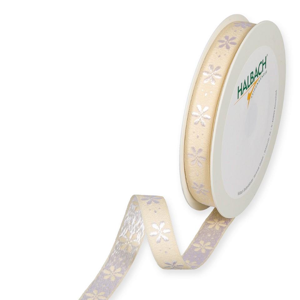 Dekorationsband Blüten 15 mm 15 Meter cream/white 70
