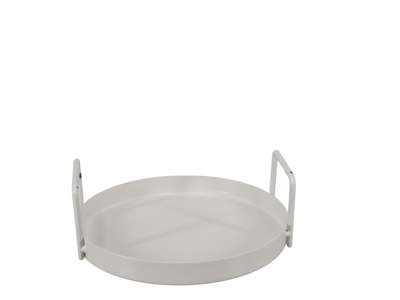 Tablett rund m. 2 Henkel Metall creme D18cm