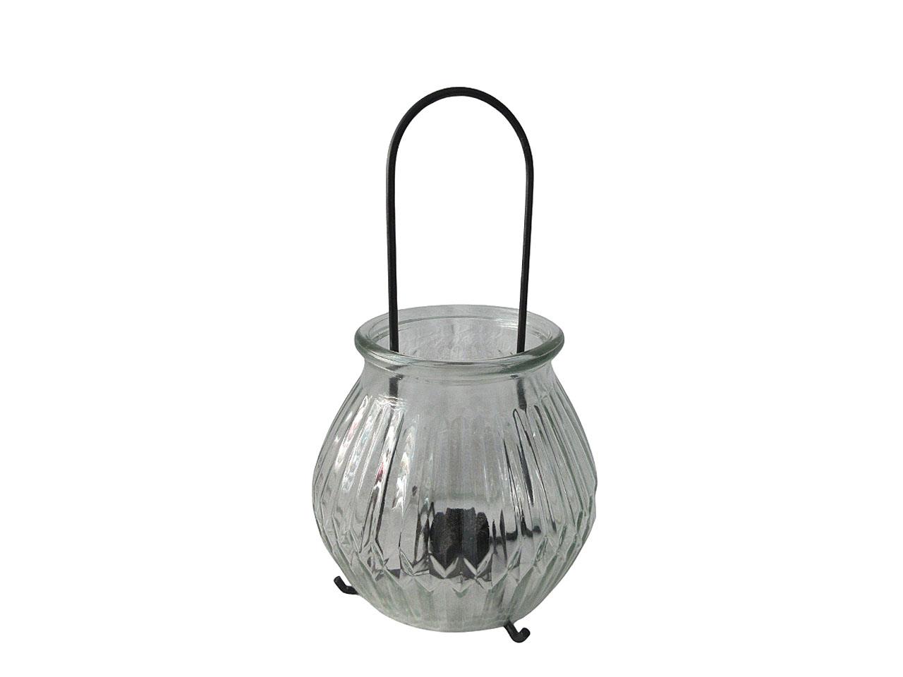 Windlicht Vase Glas klar/Metall schwarz D14,5xH25cm