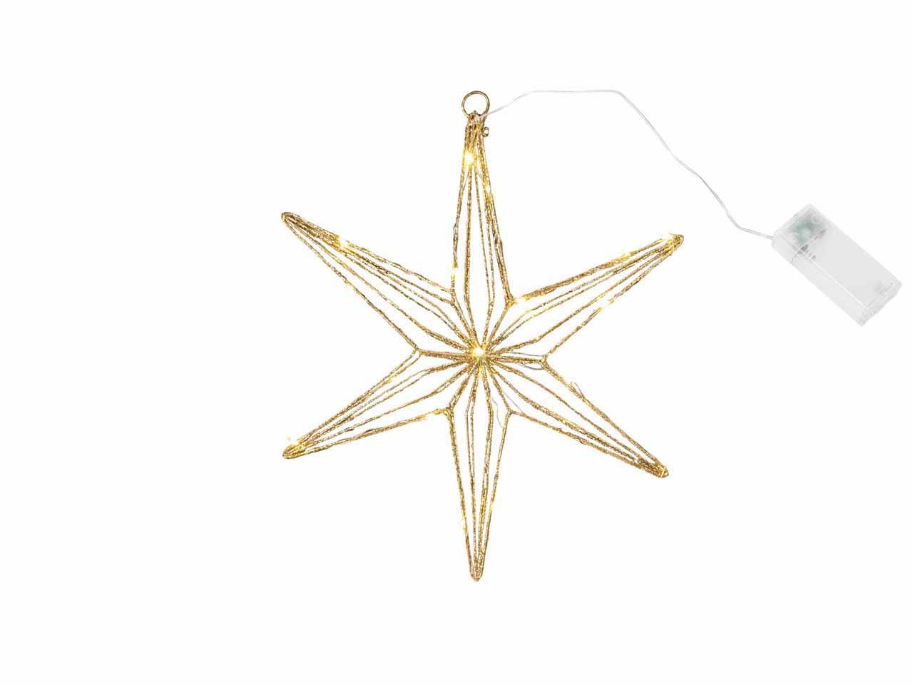 Stern hängend D30cm warmweiß Metall gold-glitzer 20LED