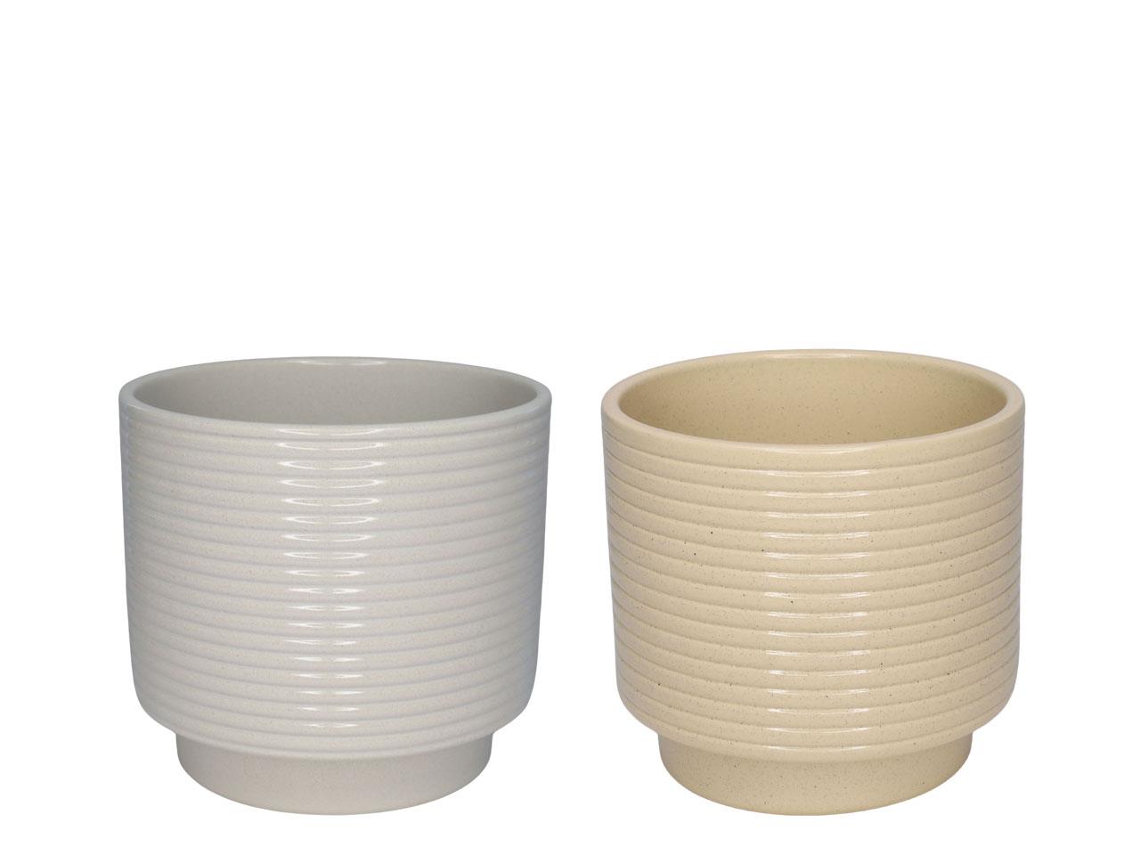 Cylindroübertopf m. Fuß Rings Keramikcreme-beige lasur D13cm