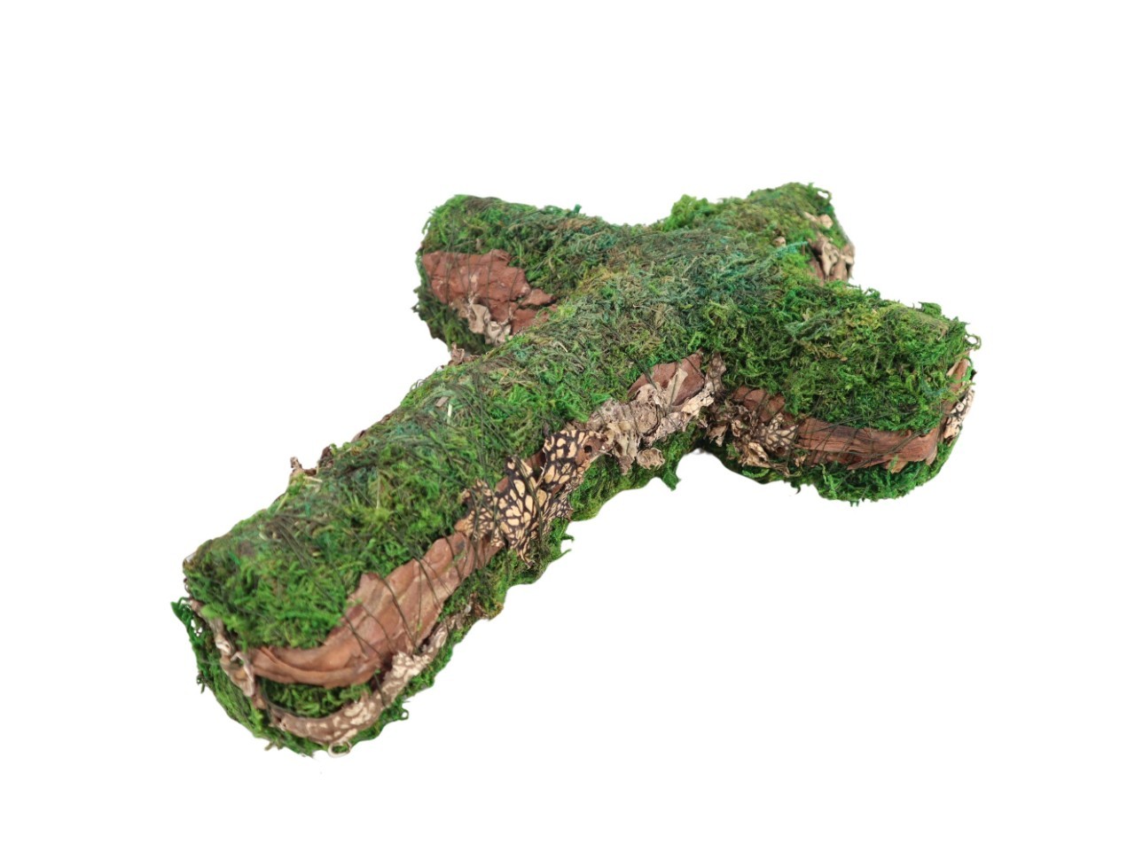 Steckkreuz Moos/Rattan grün/braun 37x26 H7cm