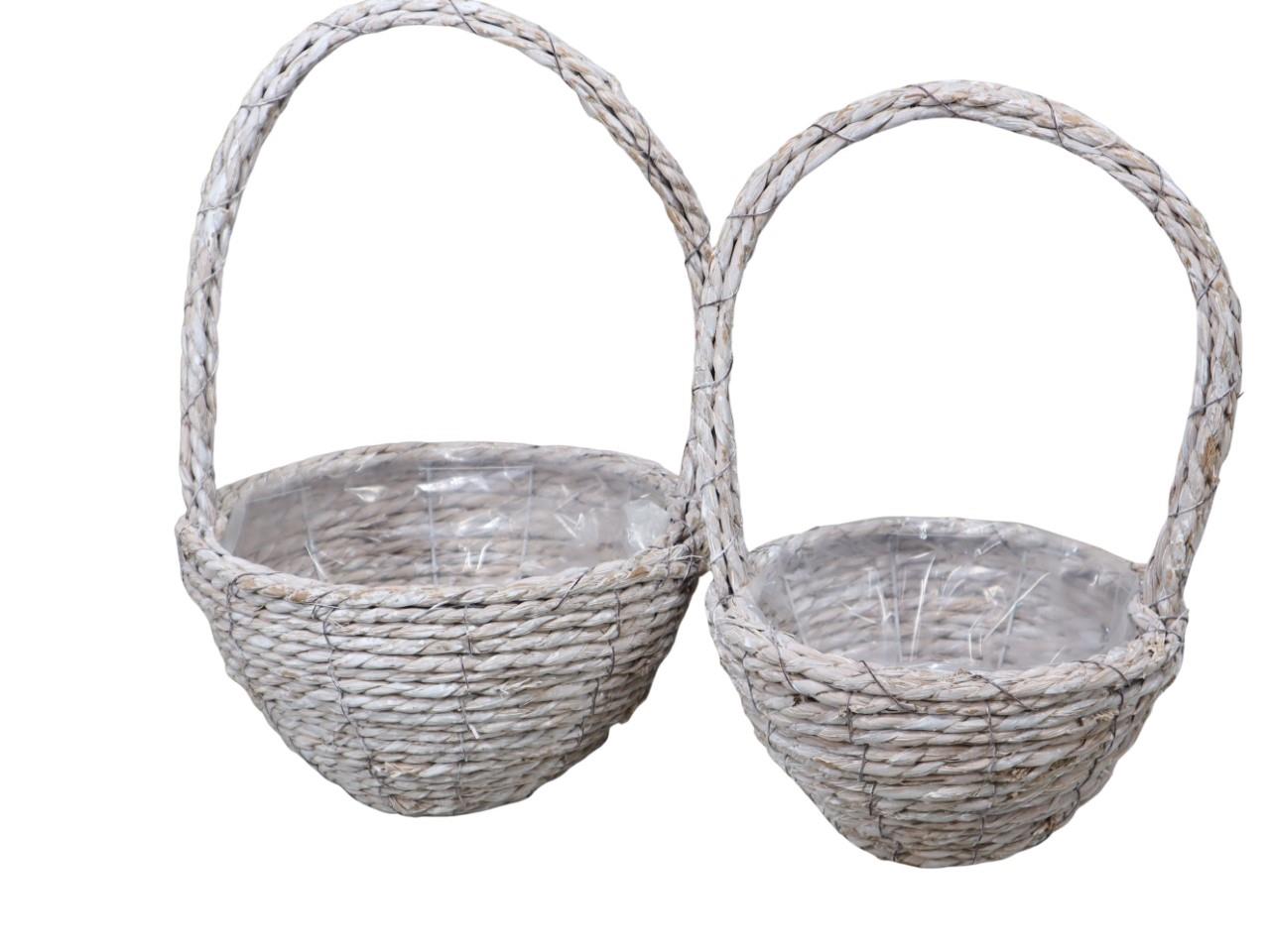 Pflanzkorb m. Henkel Set/2 Seegras gekalkt D28/22cm