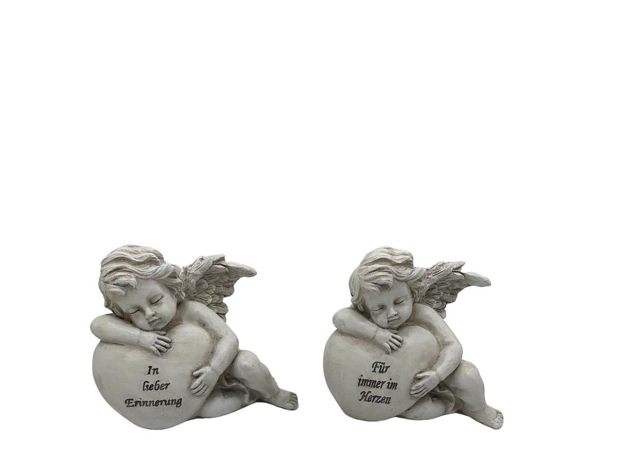 Engel auf Herz liegend mit Spruch Polyresin creme D12,5x11cm