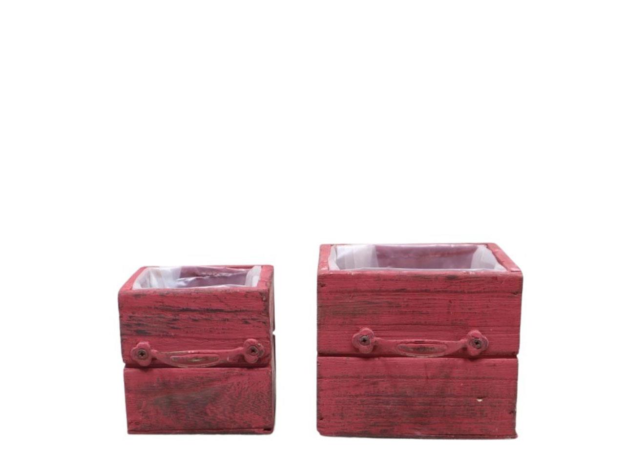 Pflanzkasten Schublade Set/2 Holz dunkelrot D12+9cm