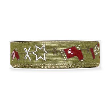 Druckband Weihnachten 25 mm 18 Meter olive/red/gold 29