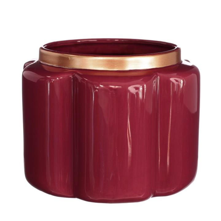 Übertopf Sitzkissen Keramik Bordeaux/gold D17,6cm