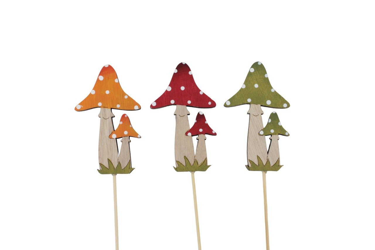 Stecker Pilz Hanko herbstlich Holz D8,5x5cm + Pin