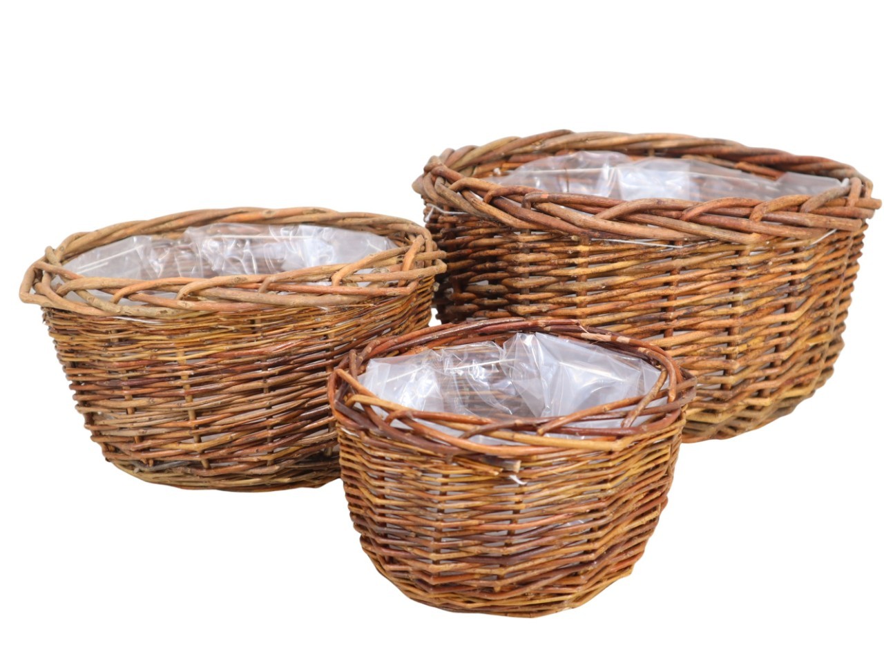 Pflanzkorb Set/3 rund Weide ungeschält natur D30/24/16cm