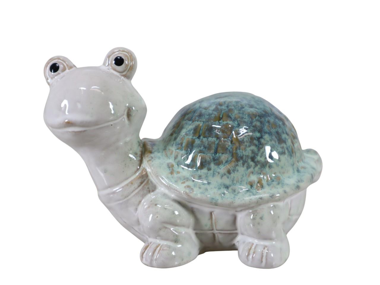 Schildkröte Keramik grün-weiß glasiert L21xH15,5cm