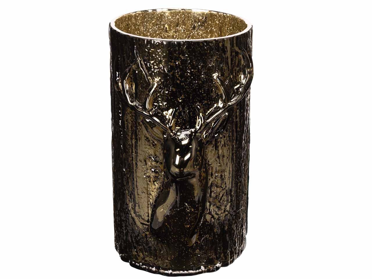 Windlicht Hirschkopf Glas braun-gold D18xH26cm