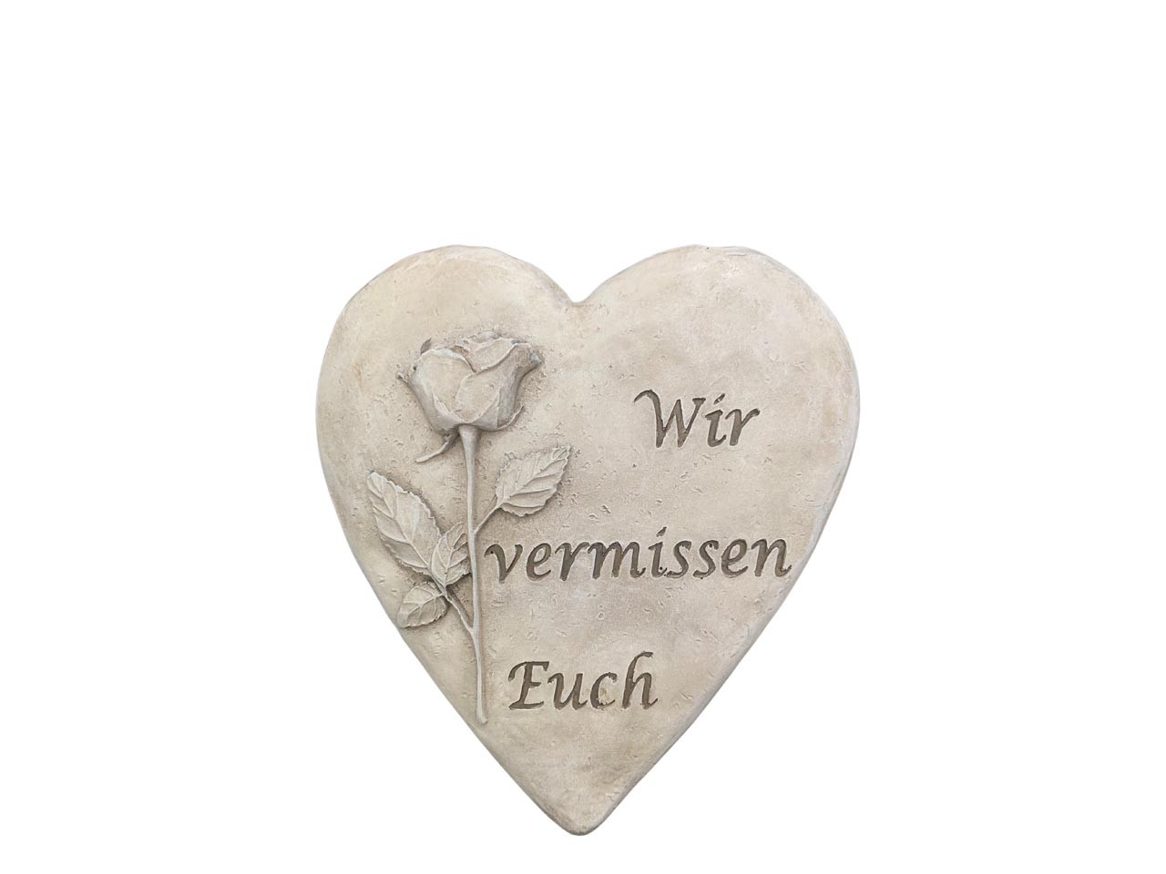 Herz m. Rose -Wir vermissen Euch- creme Polyresin D12,5cm