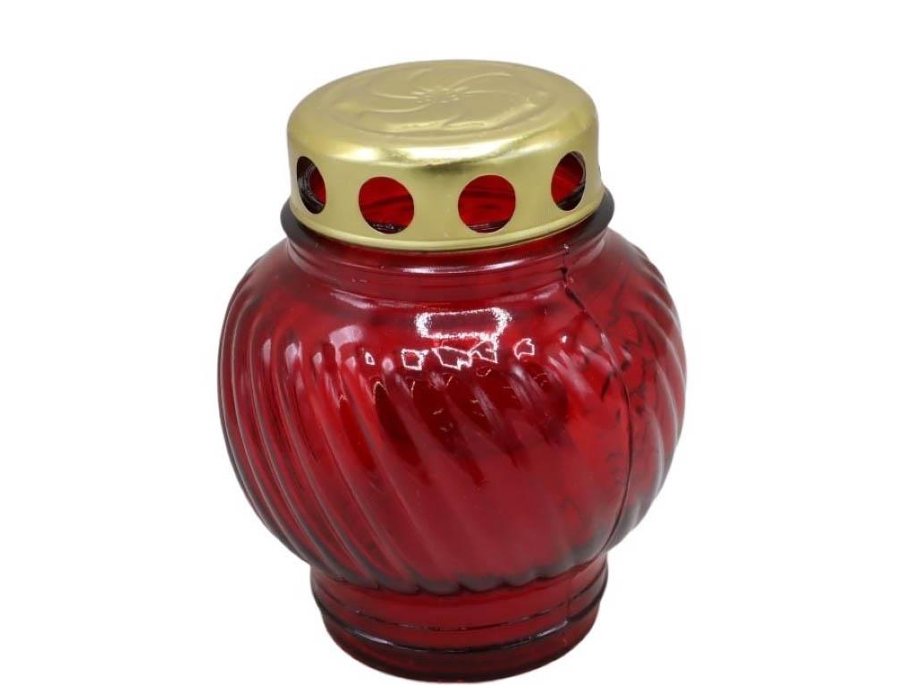 Glasgrablicht m. Metalldeckel gold 13cm rot NETTO