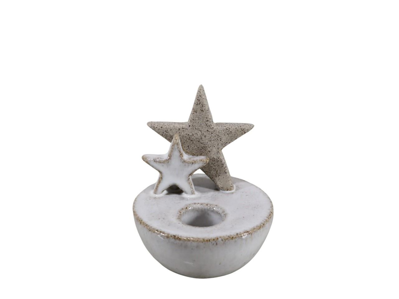 Stabkerzenhalter m. Sterndeko creme/natur Keramik D9xH11cm