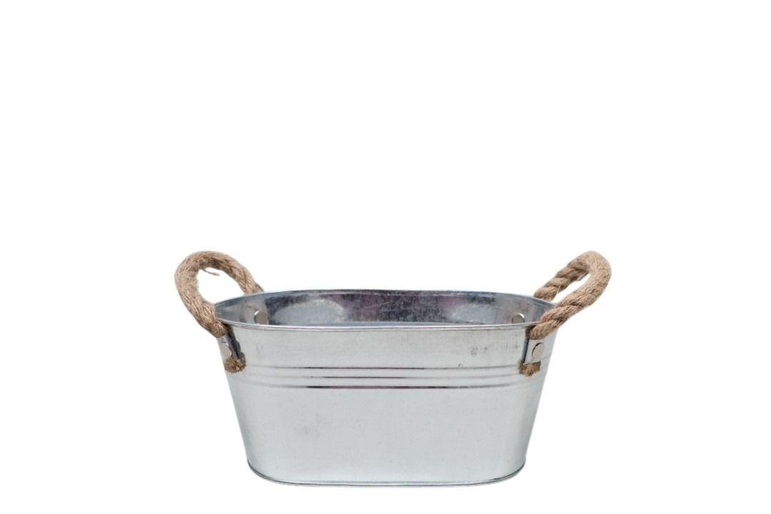 Schale ovel m. Kordelgriffen Zink glanz L22cm