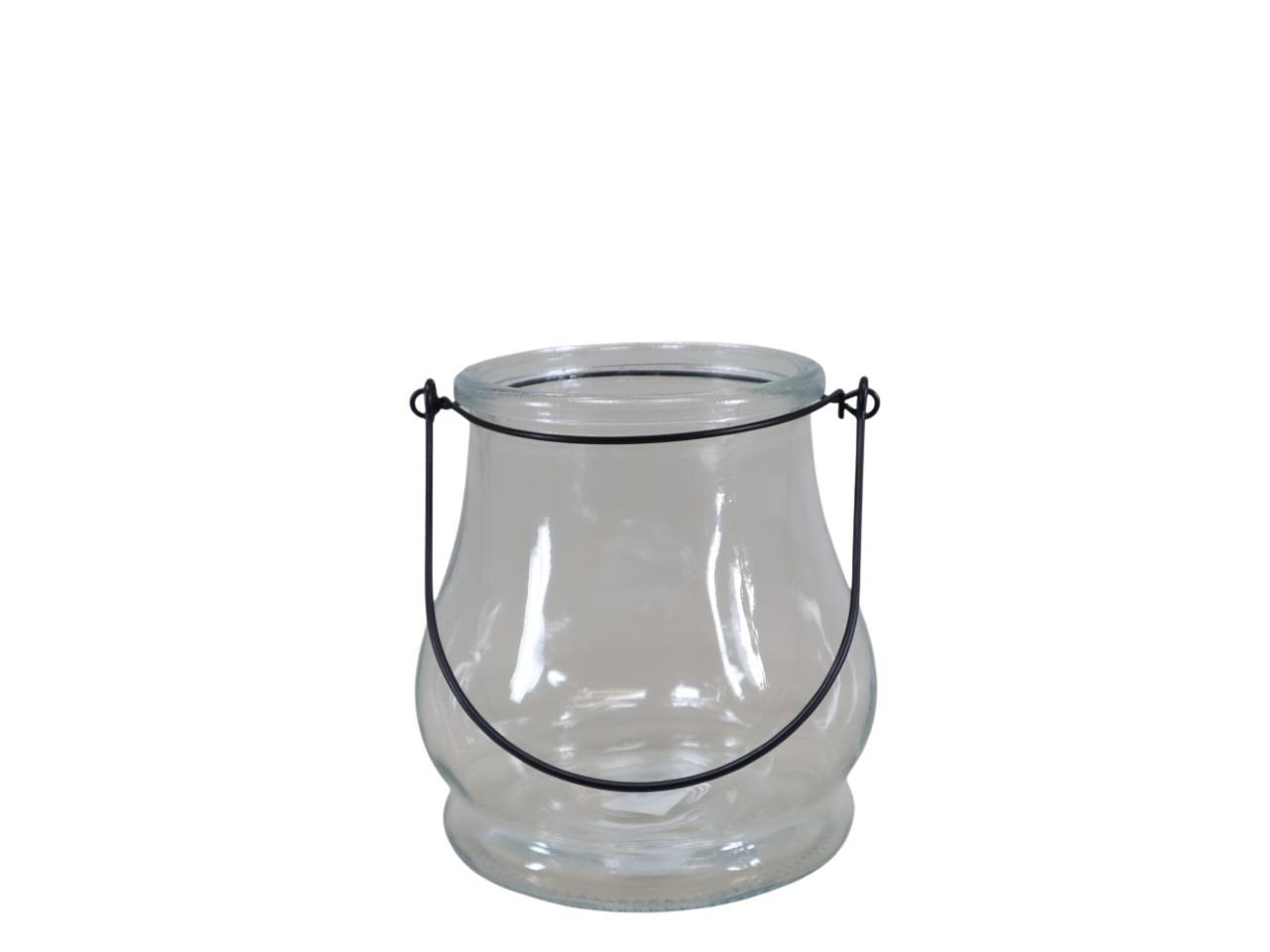 Windlicht m. Metallbügel Glas klar D12xH12,5cm