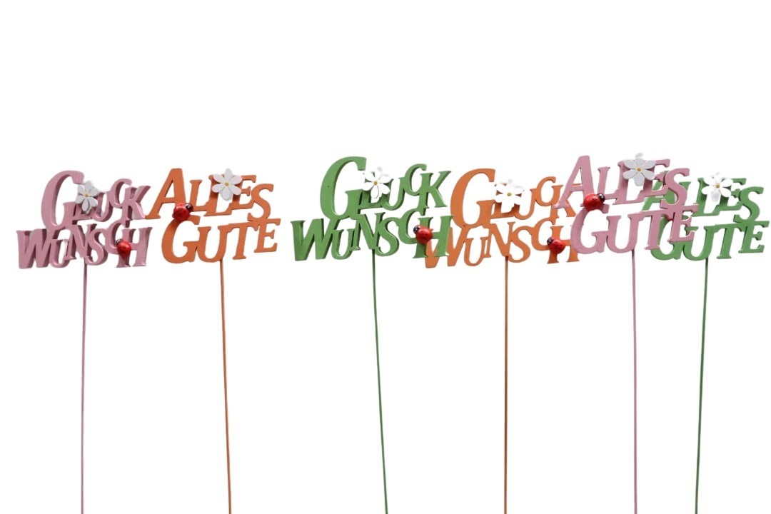 Stecker Alles Gute+Herzl. Glückwunsch Holz farbmix