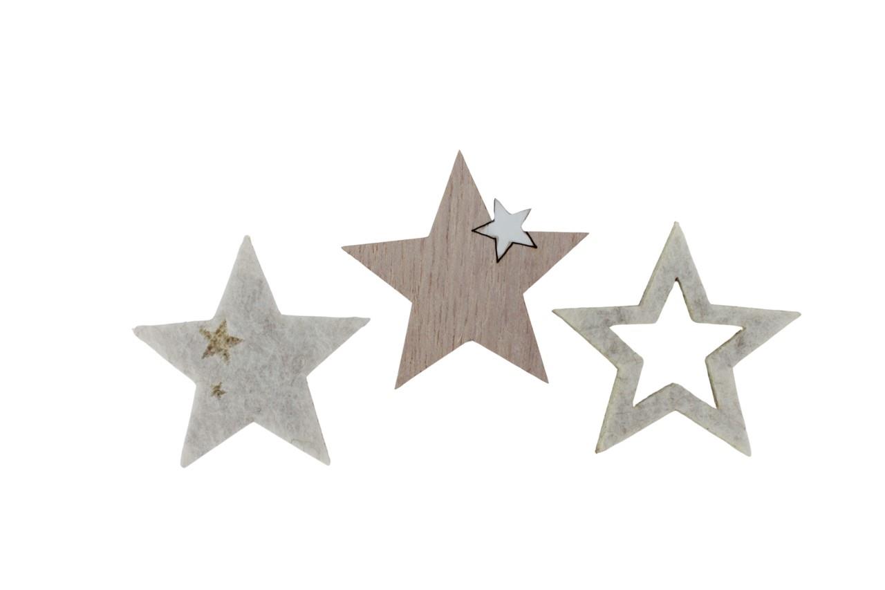 Streuer Sternenmix Paletto Holz wollweiss D4,5cm