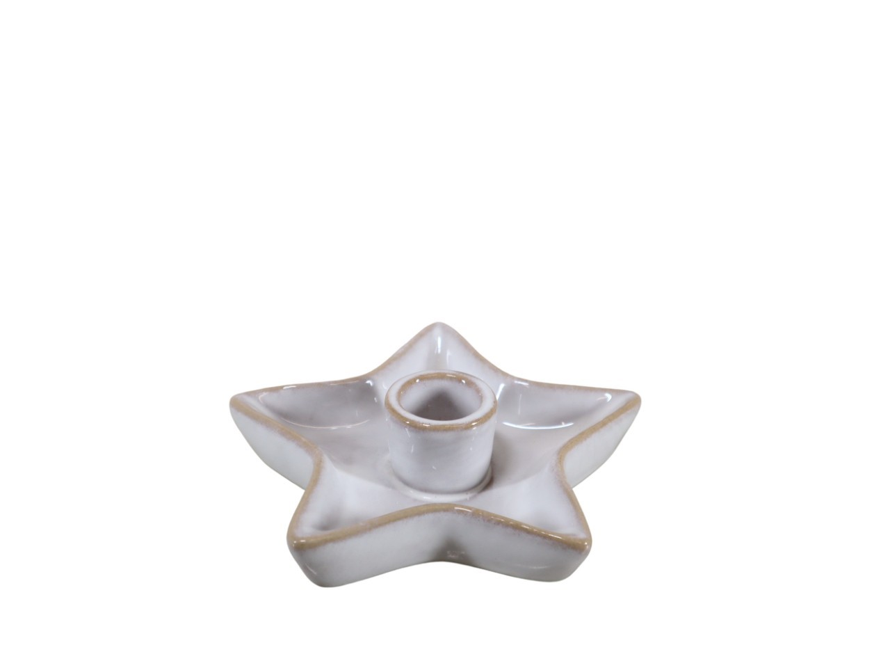 Sternschale m. Stabkerzenhalter Keramik creme D12cm