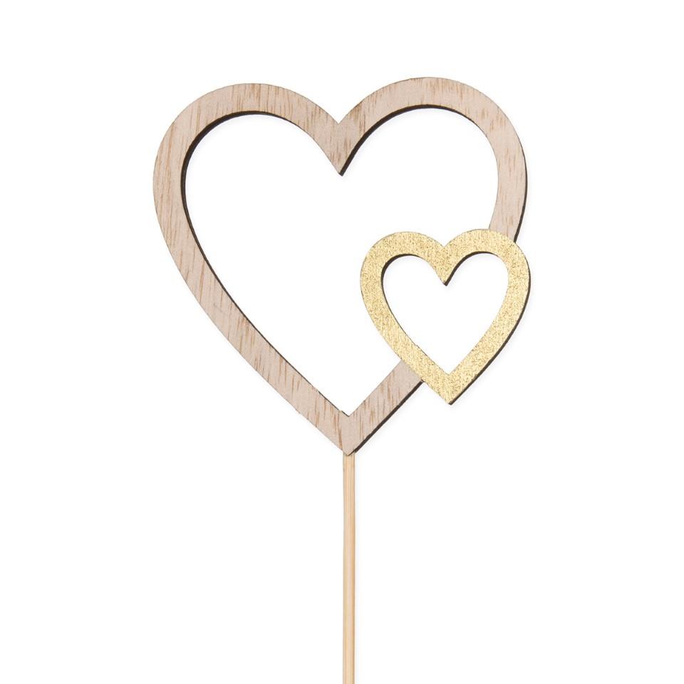 Stecker Herzen Holz 8 cm natur-gold Frb. 311