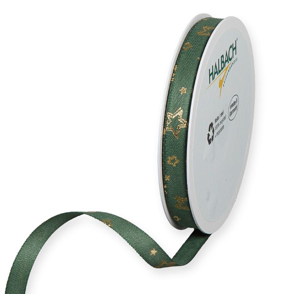 Druckband Sternchen 10 mm 20 Meter dunkelgrün/gold 331