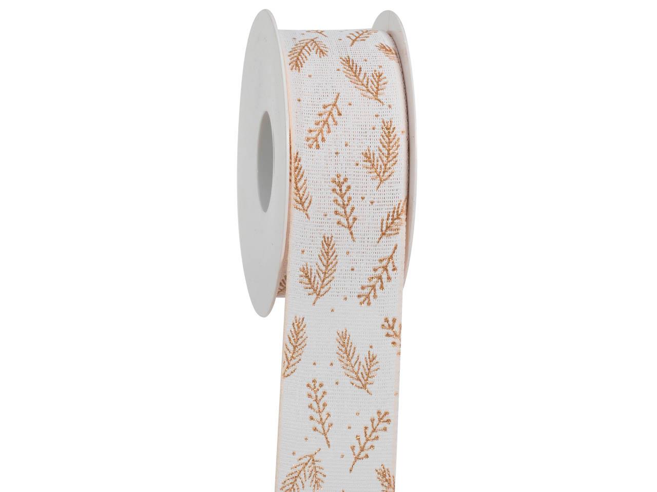 Band Nadelzweig 40 mm 15 Meter weiss/gold 01/15