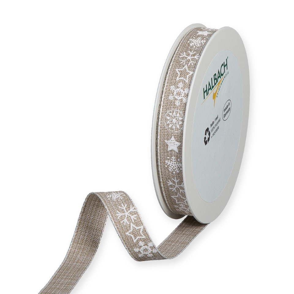 Druckband Schneesterne 15 mm 20 Meter linen/white 72