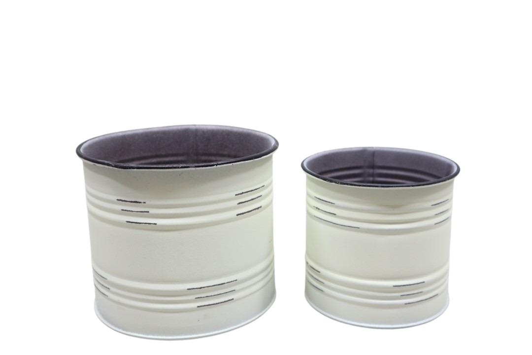 Übertopf-Dose Set/2 Metall creme D12/9,5cm