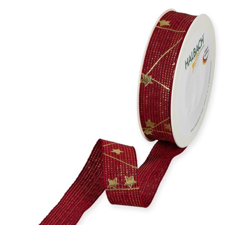 Druckband Sterne 25 mm 18 Meter bordo/gold 65