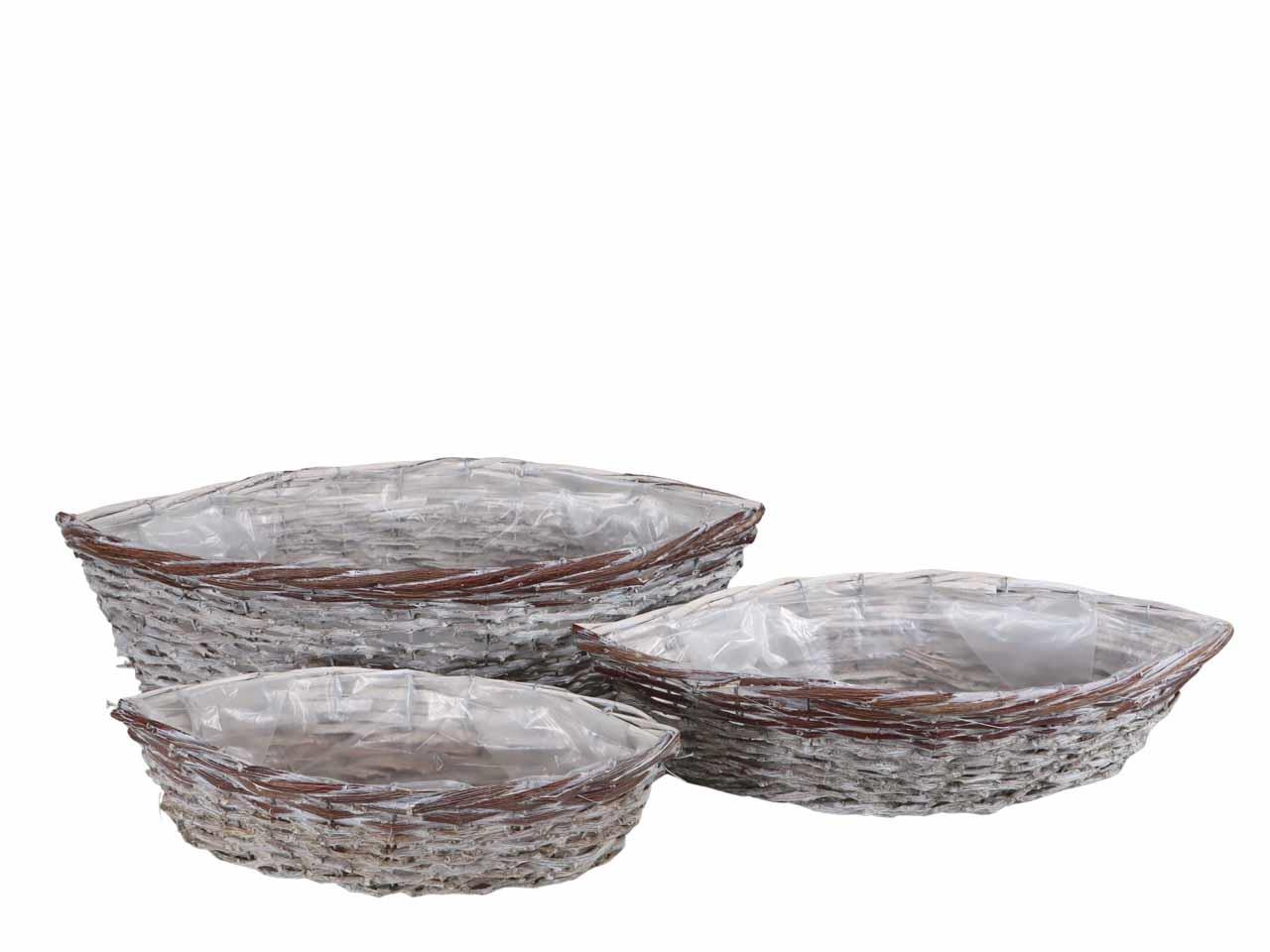 Schiffchen Weide/Rattan Set/3 gekalkt L50/44/33cm