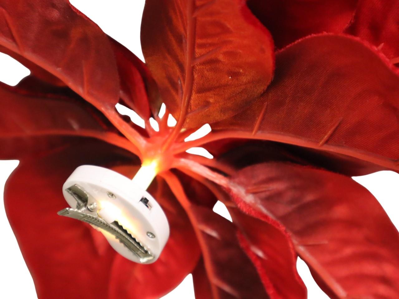 Poinsettia Blüte rot m. Clip und LED-Beleuchtung D25cm