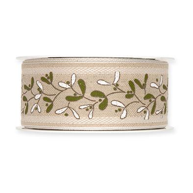 Leinen-Druckband Misteln 40 mm 12 Meter green 11