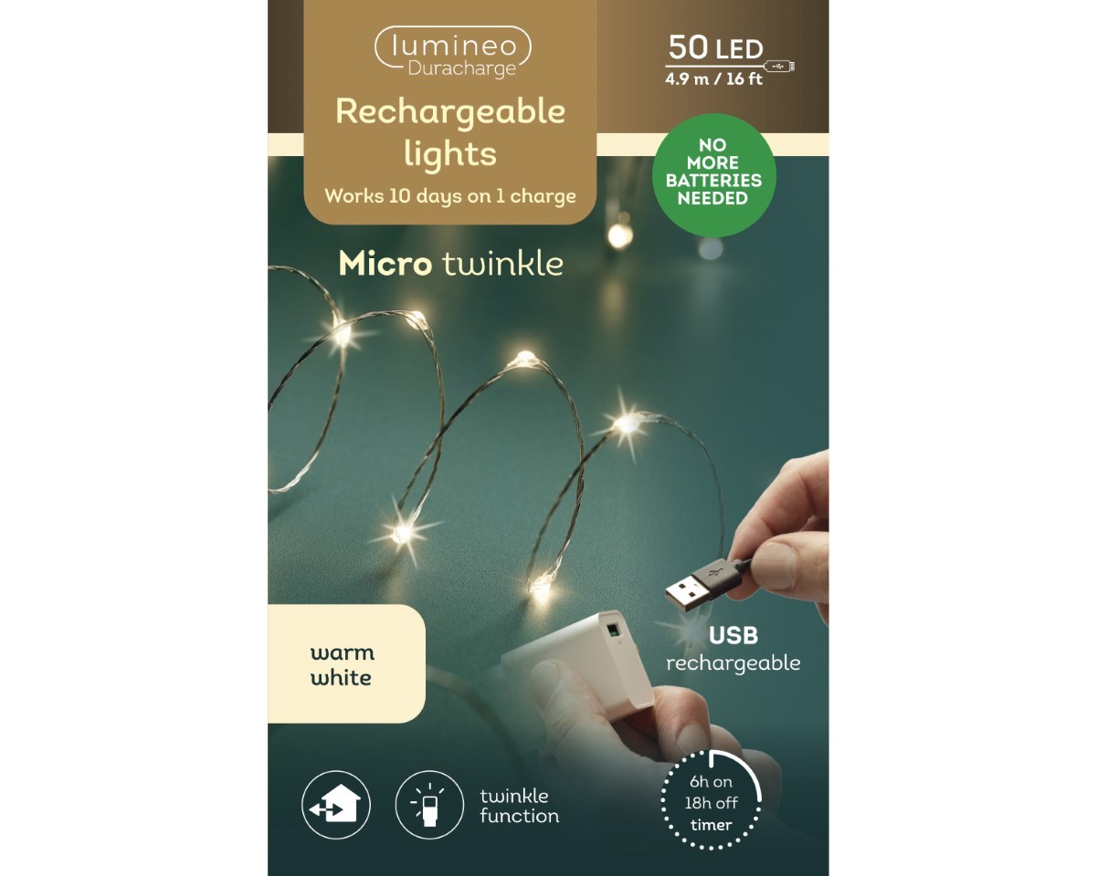 Lichterkette aufladbar 50LED L4,90mtr außen/innen