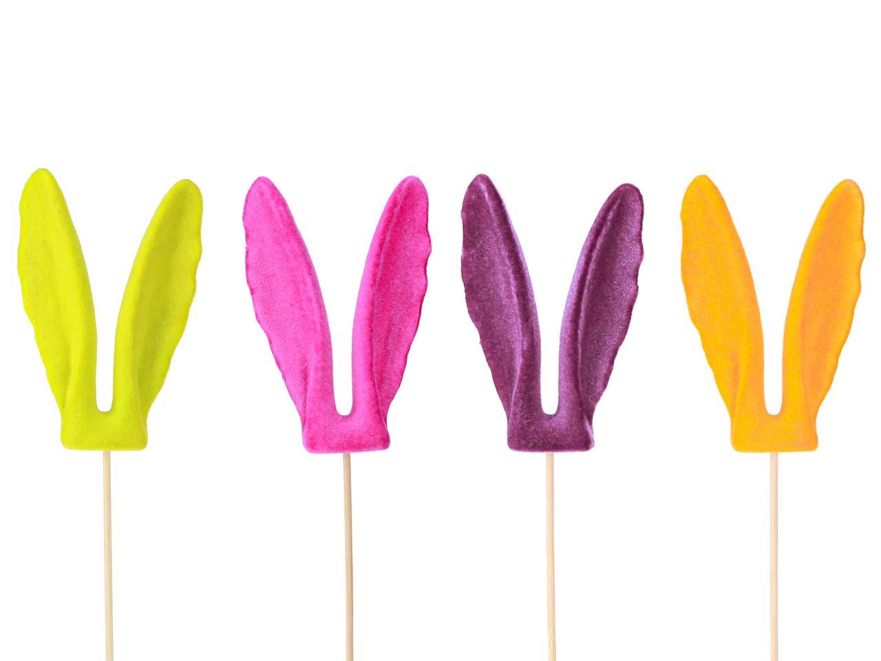 Hasenohren Stecker Kunststoff beflockt farbmix H14,5cm + Pin