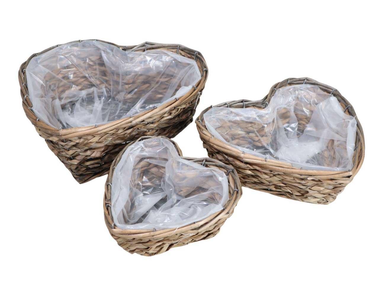 Pflanzherz Strohseil Set/3 31x15, 26x12, 21x10cm greywashed